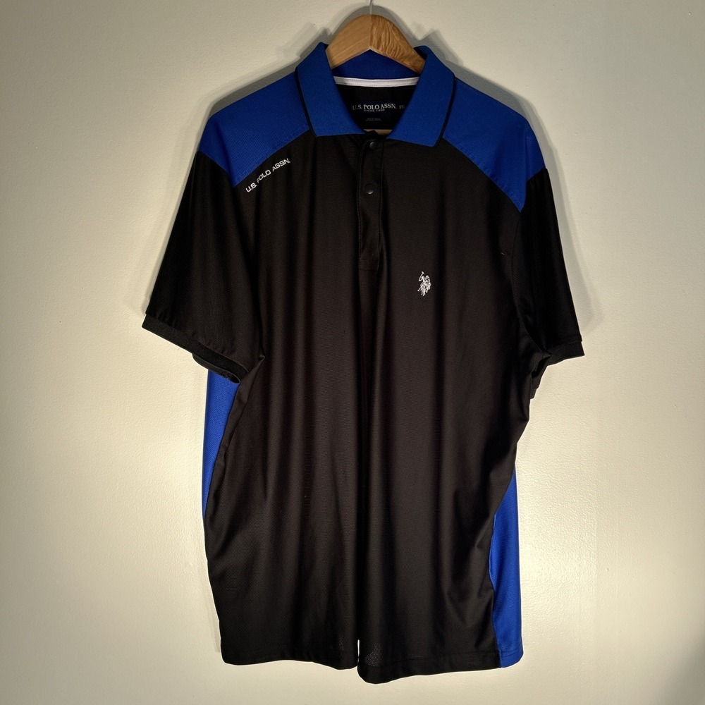 US Polo Assn Mens XXL Black Blue Performance Golf Polo Shirt Short Sleeve